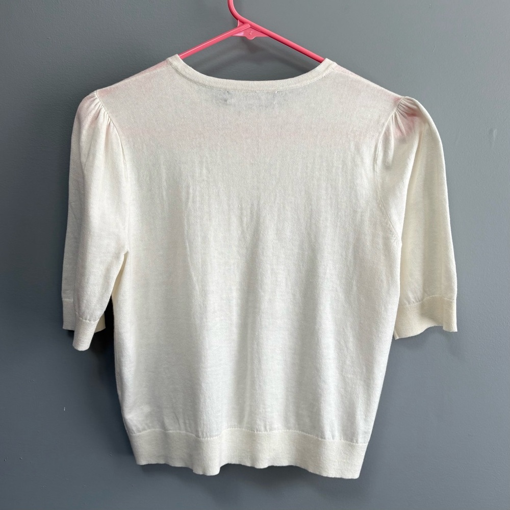 Lauren Ralph Lauren Ivory Cardigan Short Sleeve Button Light Sweater Size M - Picture 7 of 7